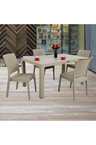 Depootoptan Mandella Elit Rattan 90 x 150 CM 4 Kişilik Elit Sandalye Masa Takımı C