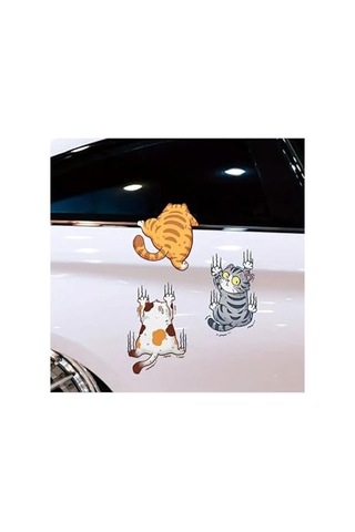 Ayrex Arabaya Tırmanan 3'lü Kedi Sticker Seti Diğer