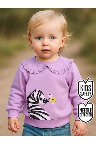 Denokids Zebra Kız Bebek Sweatshirt - Lila