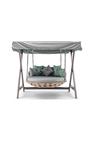 Dominik Swing Ahşap Rattan Salıncak Dış Mekan Bahçe Balkon Ceviz