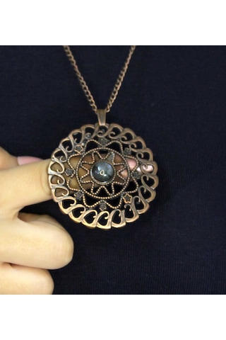 Doğal Taş Labradorit Doğal Taşlı Yuvarlak Model Antik Kadın Kolye Euk47lbt Gri