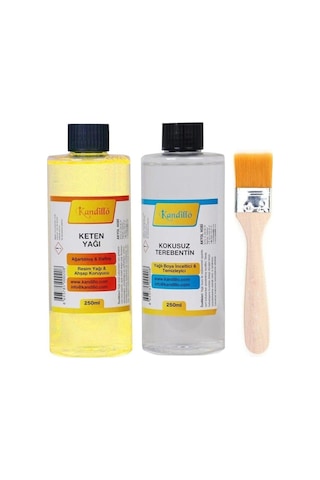 Yağlı Boya Seti 2x250 Ml Keten Yağı Kokusuz Terebentin + Fırça Resim Malzemesi Diğer