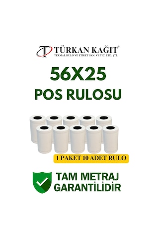 56x25 Termal Rulo - Yazarkasa Pos Rulosu 10 Paket 100 Adet