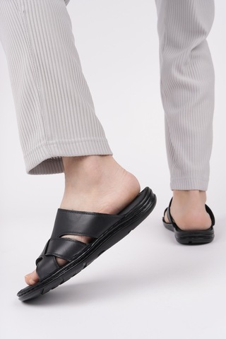 Muggo Eco Garantili Erkek Günlük Hakiki Deri Rahat Yumuşak Taban Ortopedik Terlik Siyah