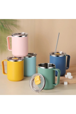 Sones 401-500ml 304 Paslanmaz Çelik Taşınabilir Kupa Kahve Kupası Kapaklı Sızdırmaz Termos İçecek Şişesi