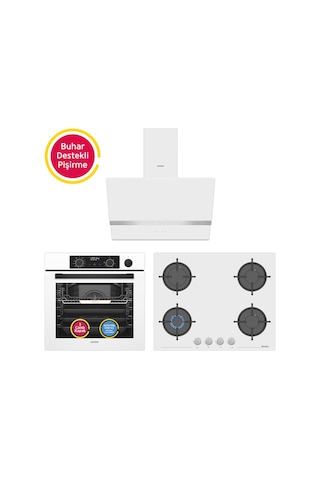 Simfer 0+10 Fonksiyon Steam Master Beyaz 3'lü Ankastre Set (8245 Fırın + 3509 Ocak + 8739 Davlumbaz)