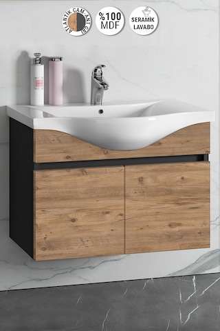 Yıldız 80 Cm Antrasit Gri-atlantik Çam Mdf Asma Banyo Alt Dolap Antrasit - Atlantik Çam