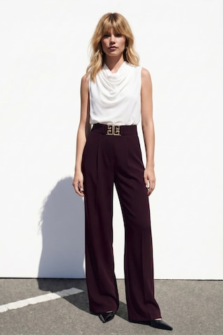 Sateen Bel Aksesuarlı Bol Paça Pantolon - Mürdüm-137425
