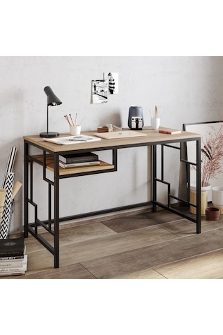 Efoe Doğal Ahşap Masif Panel Çalışma Masası Siyah