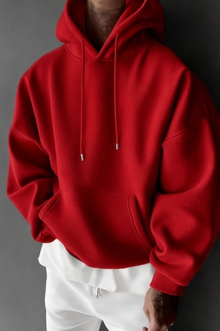 Tarz Cool Regular Kapüşonlu Sweatshirt Erkek Unisex 3 İplik Şardonlu %100 Pamuk Basic Hoodie Kırmızı