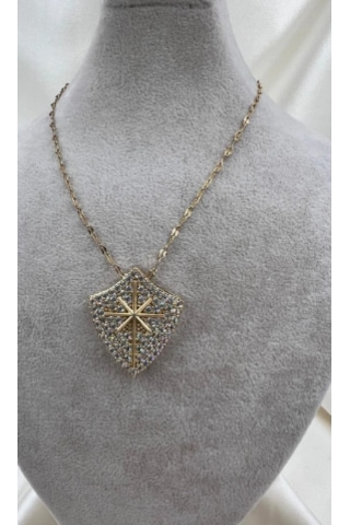 Bb Çelik Kutup Yıldız Detaylı Kolye Altın - Beyaz