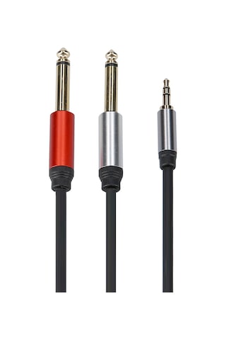 Xindoker 1.8m Siyah 3.5mm Aux'den 2 6.35mm' Ye Mavi Bakır İletkenli Altın Kaplı Pvc Ses Kablosu Hoparlör, Mikser Uyumlu