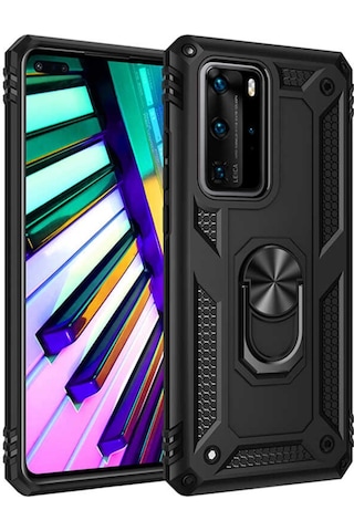Huawei P40 Pro Kılıf Zore Vega Yüzüklü Standlı Zırh Kılıf