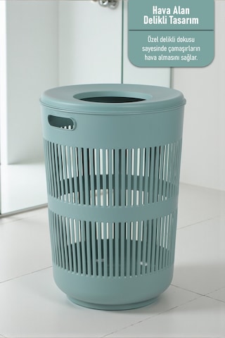 İronika Solara İkili Dekoratif Kirli Çamaşır Sepeti Seti Oyuncak Sepeti 60 - 22 Litre Yeşil Yeşil