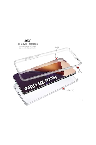 Teknomoda Samsung Galaxy Uyumlu Note 20 ULTRA 360 Kılıf Şeffaf Ön Arka Silikon