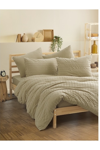 Cotton Box Crepe Lastikli Çarşaflı Lüks Penye Çift Kişilik Nevresim Takımı-bej Bej