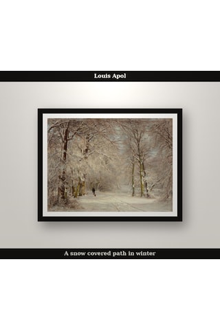 Louis Apol A Snow Covered Path İn Winter Poster, Manzara Duvar Tablosu Çerçevesiz