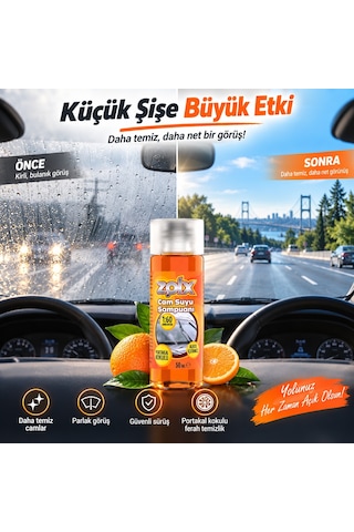 Zolx Portakal Kokulu Konsantre Oto Cam Suyu Şampuanı 50 Ml 1:60 Yoğun Formül
