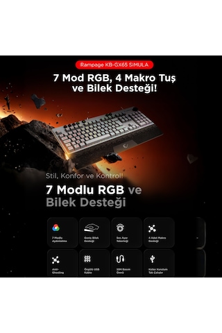 Kb-gx65 Sımula Beyaz Usb Rgb Aydınlatmalı 4 Makro Tuşlu Bilek Destekli Gaming Oyuncu Klavyesi