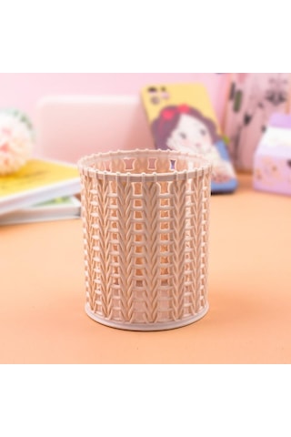 Yaratıcı Rattan Plastik Kalem Tutucu Içi Boş Kutular Öğrenci Masaüstü Ofis Kırtasiye Kova Kalem Pembe