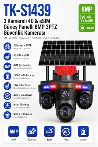 Av-s439 3 Kameralı 4g & Esım Güneş Panelli 6mp 3ptz Aov Güvenlik Kamerası