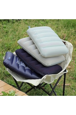 Trendooze 022 Gri 2 Adet Şişme Yastık Seti Manuel Pompa İle Boyun Bel Destek Seyahat Kamp Koltuk Yastığı Gri