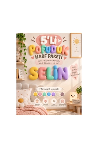5'li Pofuduk Harf Duvar Dekoru İsme Özel Çocuk Odası Bubble Harfler