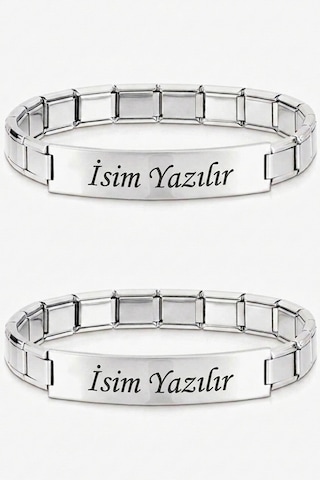 Kişiye Özel İsim Yazılı İtalyan Charm Plakalı Unisex Çelik Bileklik Scb93y Gri