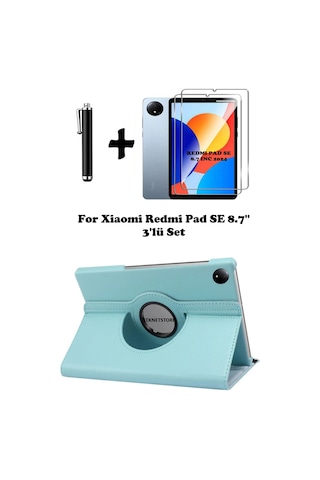Xiaomi Redmi Pad Se 8.7 Inç Tablet Uyumlu Uyku Modlu 360 Döner Pu Deri Kılıf Seti Kılıf