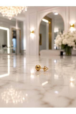 14 Ayar Altın Cilalı 5 Mm Top Küpe Minimal Şık Tasarım 0,55 Gr