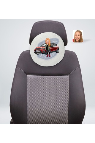 Kişiye Özel Plakalı Kadın Seat Ateca Karikatürlü Yuvarlak Araç Ko (503989078)