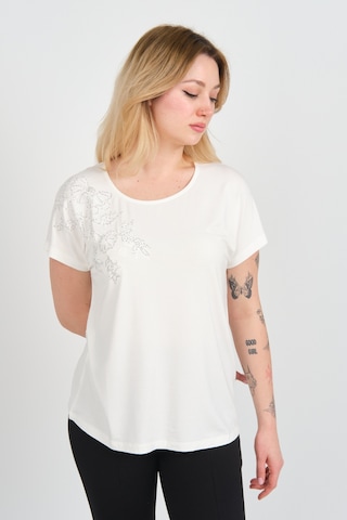 Ella Camelia Kadın Taşlı Ve Desenli Düşük Kol Bluz 24e044 Ekru Ekru