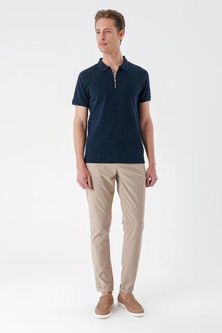 Efor Slim Fit Fermuarlı Polo Yaka %100 Pamuk Lacivert Tişört Ts 877 Lacivert