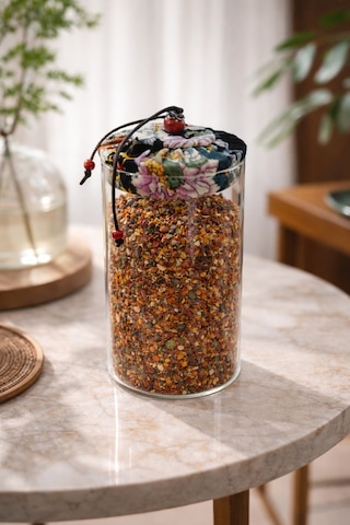 Makri Home 650 Ml Borosilikat Cam Hava Geçirmez Siyah Kumaş Kaplama Bambu Kapaklı Kavanoz, Çap: 8 Cm, H: 18 Cm Siyah