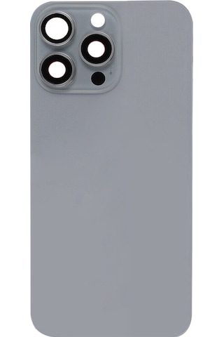 Pazly Apple Uyumlu iPhone 15 Pro Max İçin Cam Pil Arka Kapak + Kablosuz Şarj + Flaş Braket Titanyum Gri