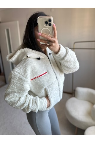 Moystore Prdd Peluş Yumoş Kısa Mont Beyaz