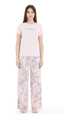 Lılac Kadın Çiçek Desenli %100 Viscon Pijama Takımı Pudra Pembe Pudra Pembe