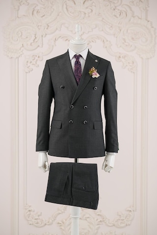 Kırlangıç Yaka Çift Yırtmaç Slimfit Çizgili Kruvaze Erkek Takım Elbise 001