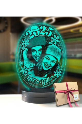 Yeni Yıl Kişiye Özel Resimli Oval Led Gece Lambası