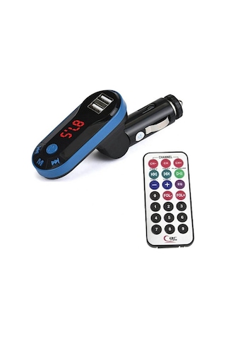 Divex Kumandalı Çakmaklık Girişli Araç Fm Transmitter Bluetooth 2xusb - Sd Kart Mavi Dt-600