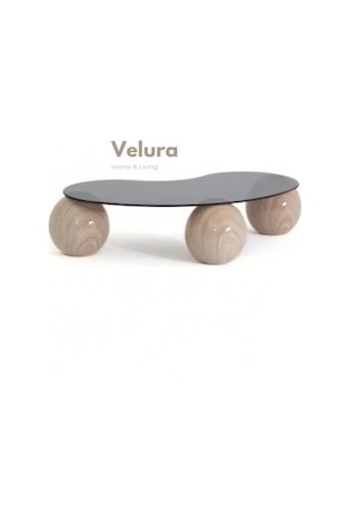 Modern Orta Sehpa & Top Sehpa Cam Sehpa & Küre Orta Sehpa - Natural - Fasulye - Füme Cam