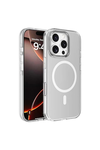 Apple Uyumlu iPhone 16 Pro Max Kılıf Magsafe Şarj Özellikli Kamera Korumalı Zore Kripto Kapak-şeffaf Şeffaf