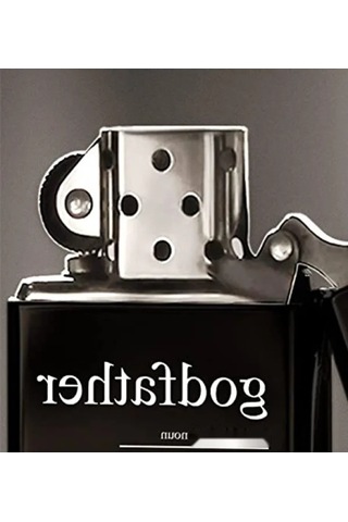 Renkli Baskılı Metal Çakmak, Benzinli, Godfather Tasarımlı Açık Gri - Füme