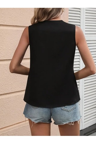 Sensuelle Kadın Kolsuz V Yakalı Blok Renkli Ithal Krep Bluz Yeşil