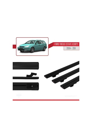 Ford Focus Estate C307 2004-2011 Arası İle Uyumlu Basic Model Ara Atkı Tavan Barı Siyah 3 Adet