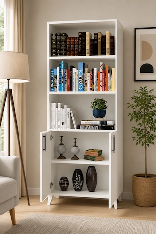 Renazzo %100 Mdf Kapaklı Tekli Modül Ayaklı Geniş Beyaz 179x56 Cm