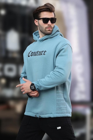 Madmext Mavi Kapüşonlu Baskılı Erkek Sweatshirt 7090 Mavi
