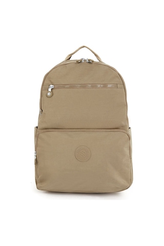 Sanmorris Unisex Suya Dayanıklı Orta Boy Krinkıl Kumaş Çok Gözlü Bej Laptop Okul Ve Seyahat Sırt Çantası Bej