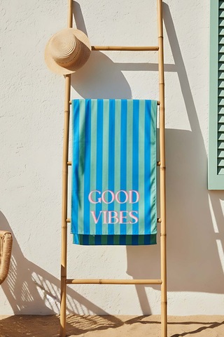 Good Vibes Çizgili Plaj Havlusu 70x150 Cm Mavi