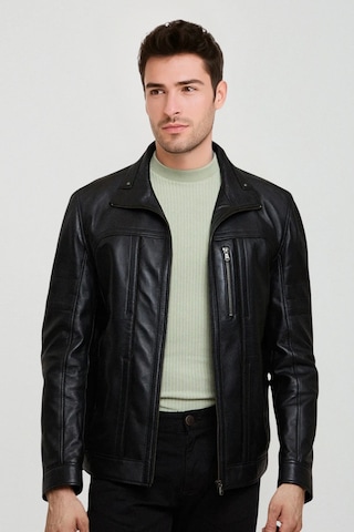 Derije Mateo Hakiki Deri Erkek Siyah Mont